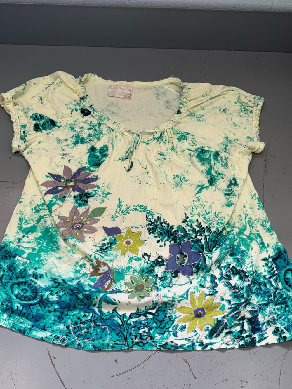 Precious Peasant Women’s teal multicolor floral shirt top plus size XXL